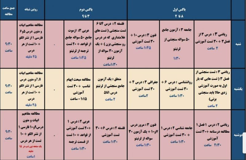 برنامه فاطمه رضایی 800x521 - فاطمه رضایی <br> رتبه 917 <br> دبیری مشاوره فرهنگیان اصفهان