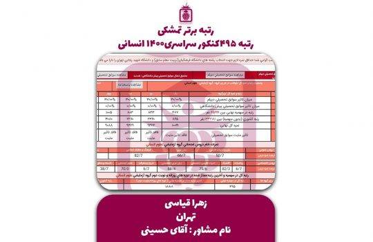 کارنامه کنکور زهرا غیاثی 540x350 - زهرا قیاسی<br> رتبه ۴۹۵ منطقه۱