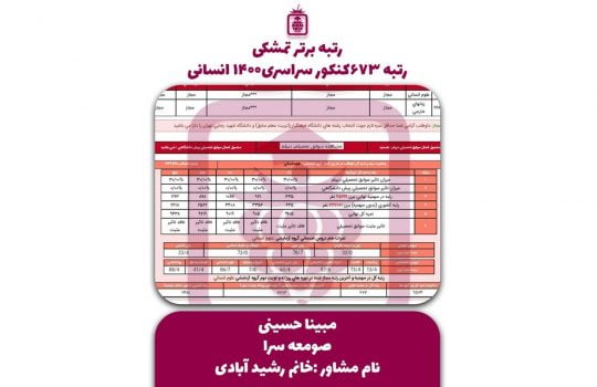 کارنامه کنکور مبینا حسینی