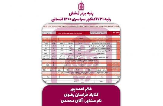 کارنامه کنکور مهدیه احمدپور 540x350 - مهدیه احمدپور <br> رتبه ۱۷۲۱ منطقه ۲
