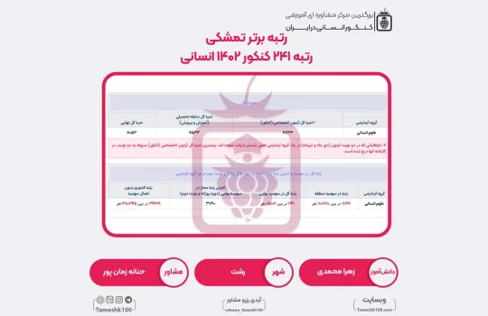 20 1 540x350 - زهرا محمدی <br> رتبه 241 منطقه2