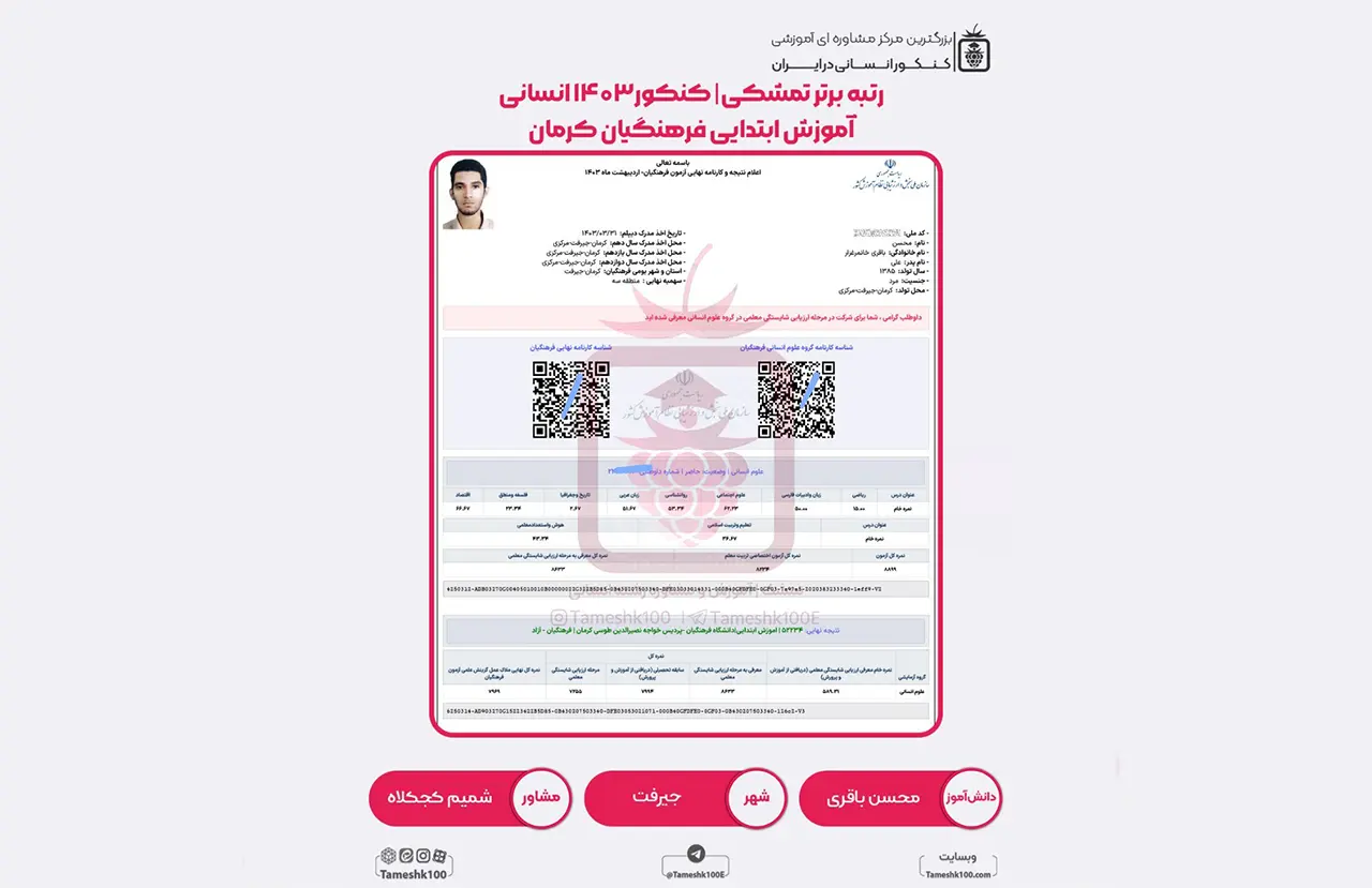 1 - محسن باقری <br> آموزش ابتدایی فرهنگیان کرمان