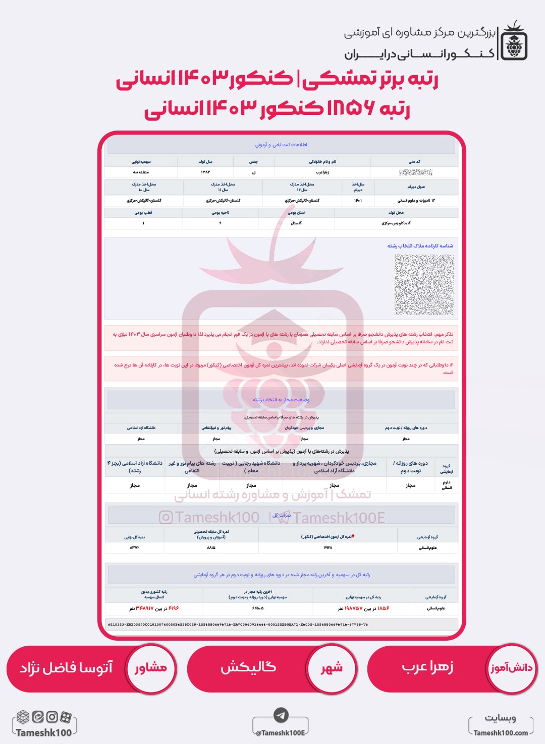 زهرا عرب min - زهرا عرب <br> رتبه 1856 منطقه 3