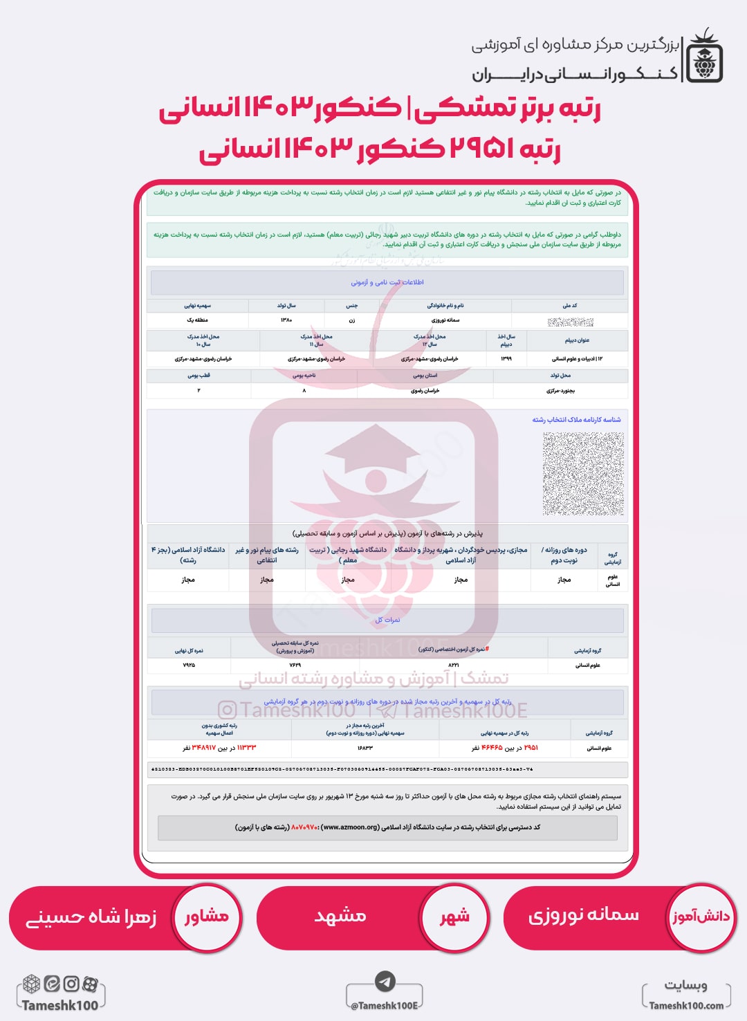 سمانه نوروزی min - سمانه نوروزی <br> رتبه 2951 منطقه 1
