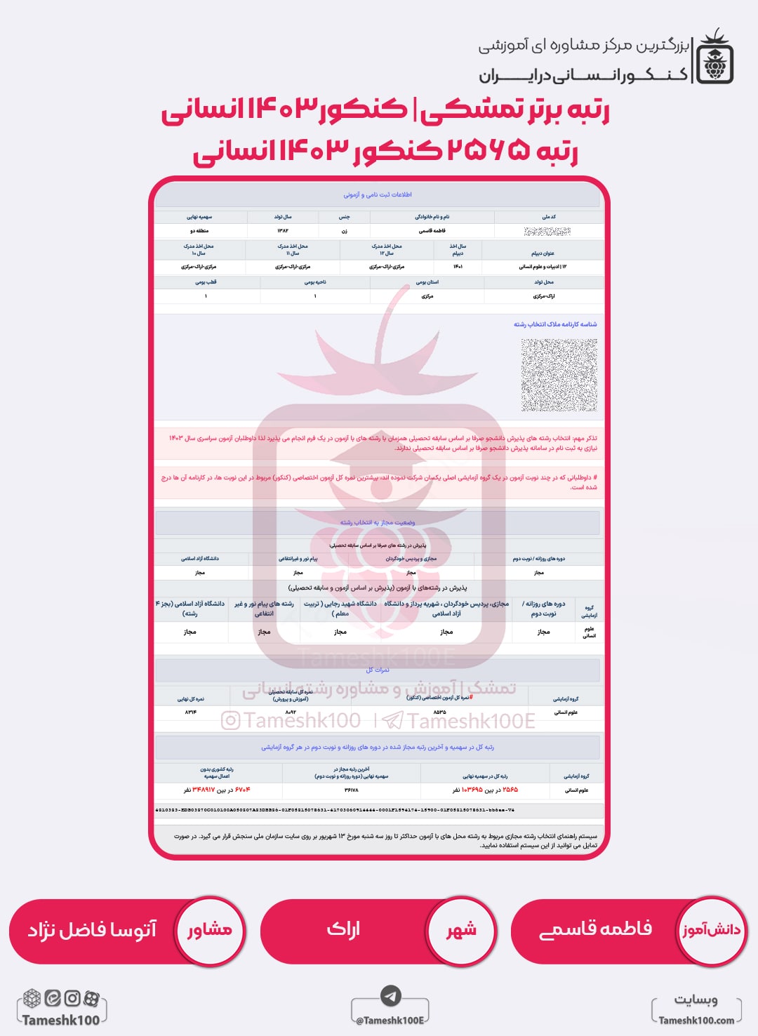 فاطمه قاسمی min - فاطمه قاسمی <br> رتبه 2565 منطقه 2