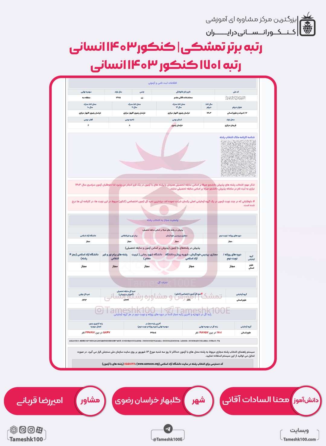 محنا السادات اقانی min - محنا السادات آقائی <br> رتبه 1701 منطقه 3