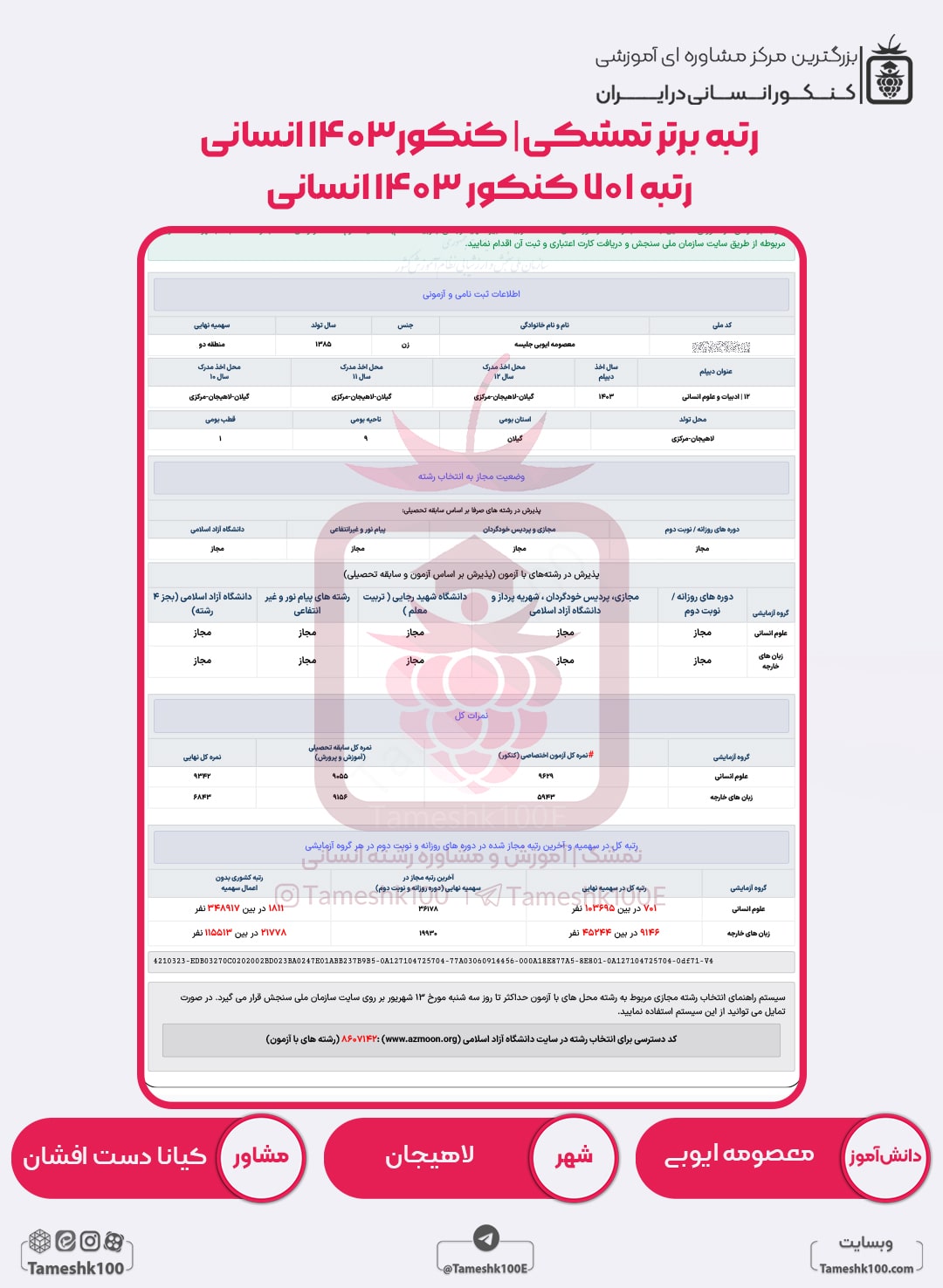 معصومه ایوبی min - معصومه ایوبی <br> رتبه 701 منطقه 2
