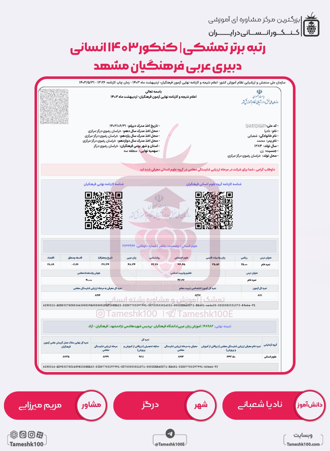 نادیا شعبانی min - نادیا شعبانی <br> دبیری عربی فرهنگیان مشهد