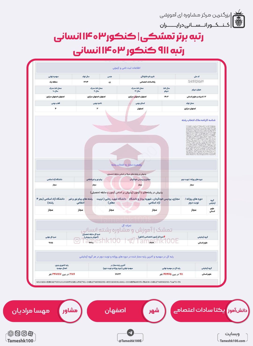 یکتا سادات اعتصامی min - یکتا سادات اعتصامی <br> رتبه 911 منطقه 1