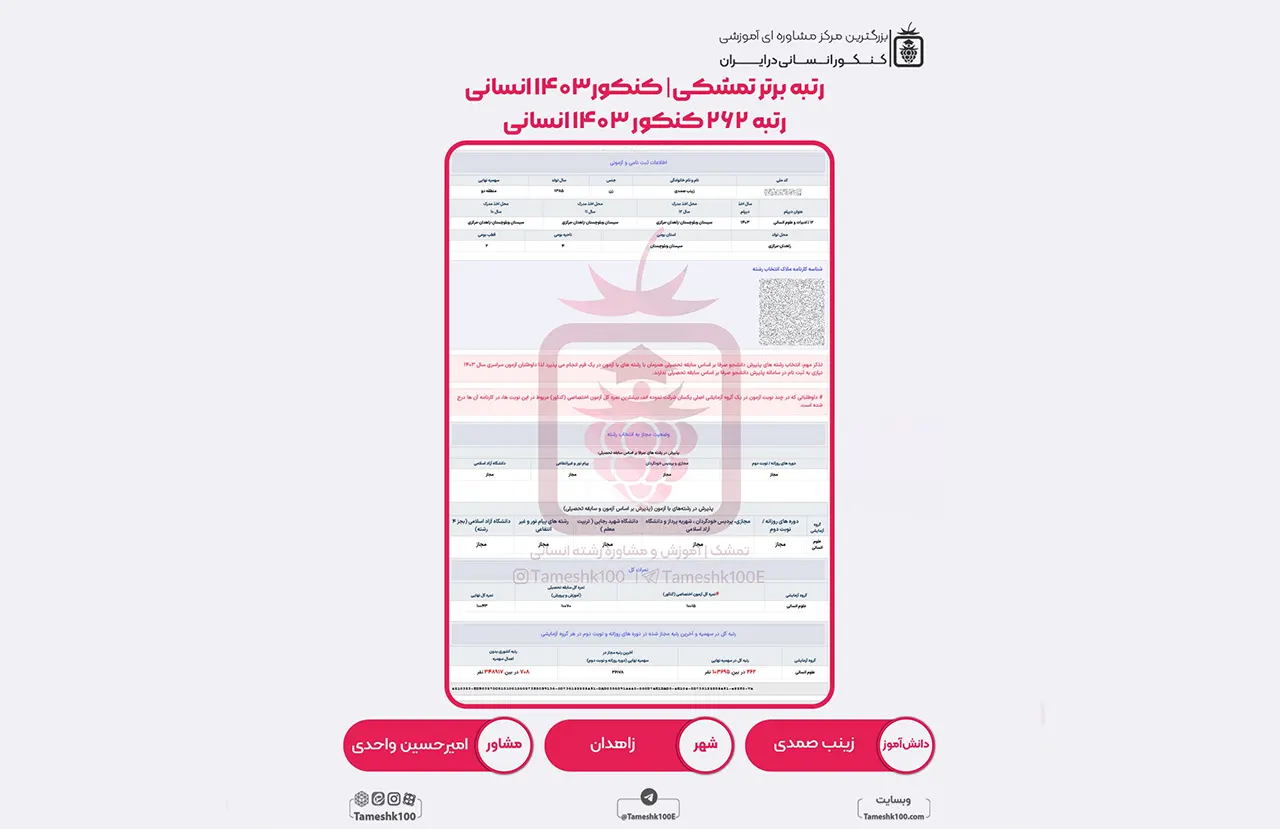 صمدی - زینب صمدی <br> رتبه 262 منطقه 2