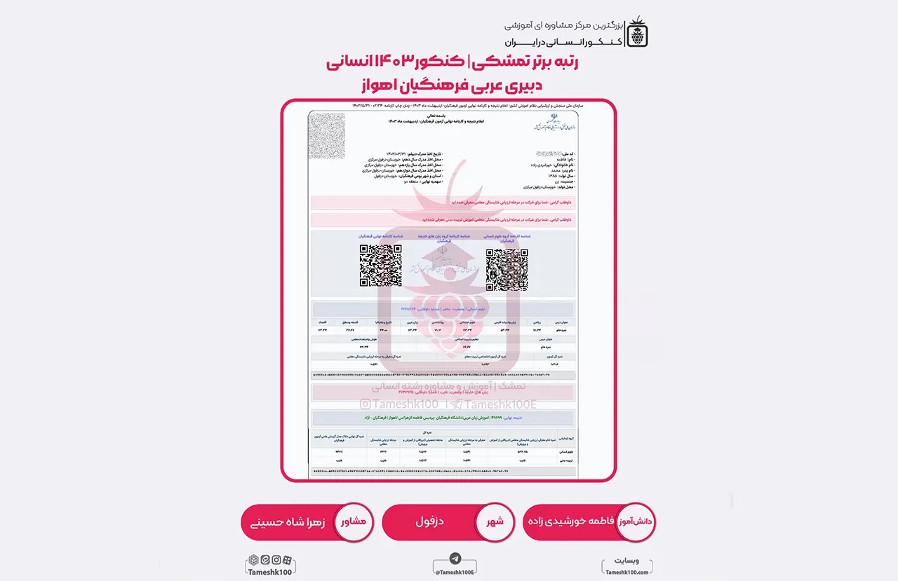 خورشیدی زاده - فاطمه خورشیدی زاده <br> دبیری عربی فرهنگیان اهواز
