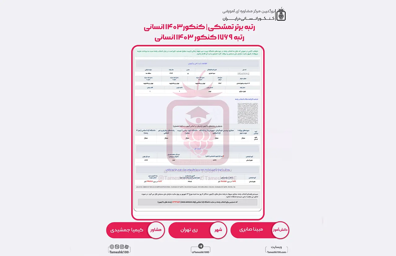 صابری - مبینا صابری <br> رتبه 1769 منطقه 2