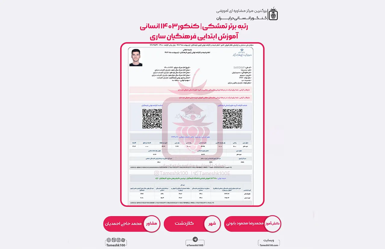 محمود بابوئی - محمدرضا محمود بابوئی <br> آموزش ابتدایی فرهنگیان ساری