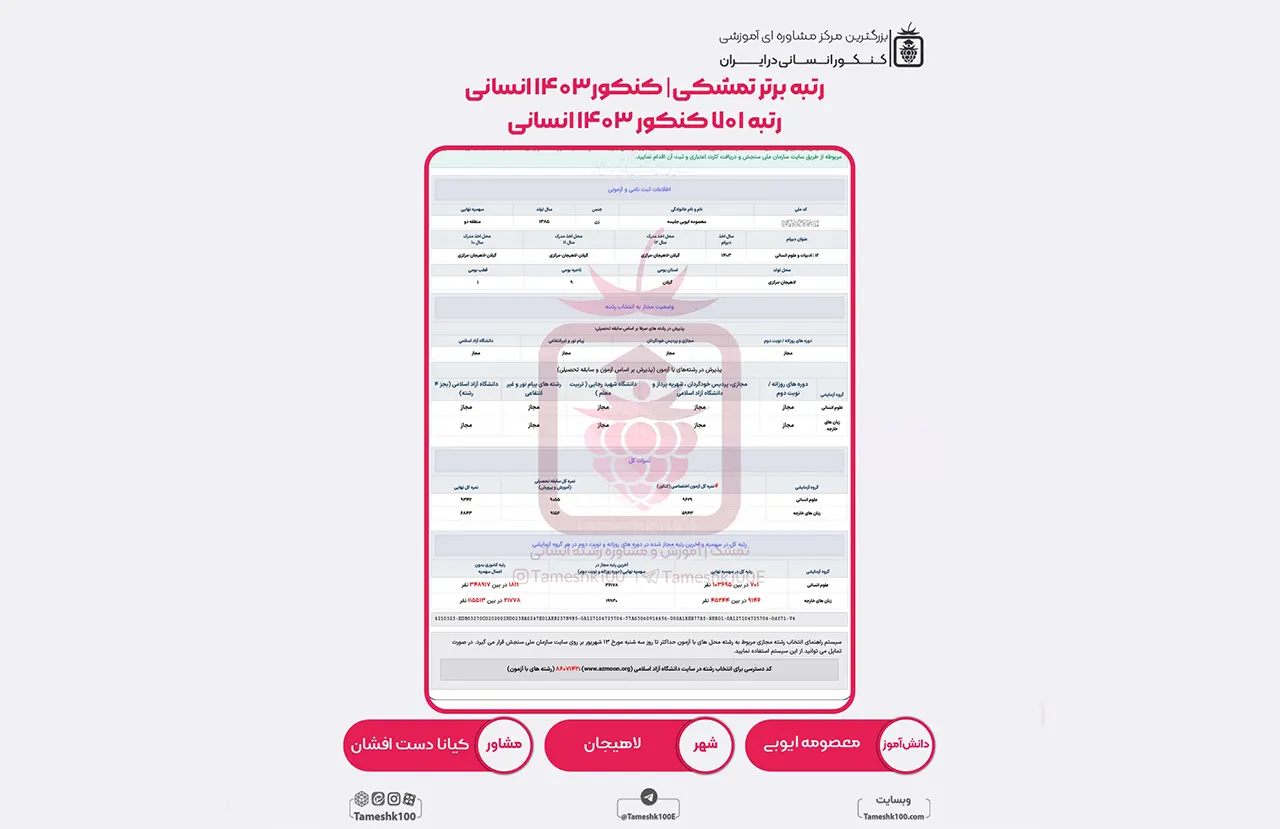 ایوبی - معصومه ایوبی <br> رتبه 701 منطقه 2