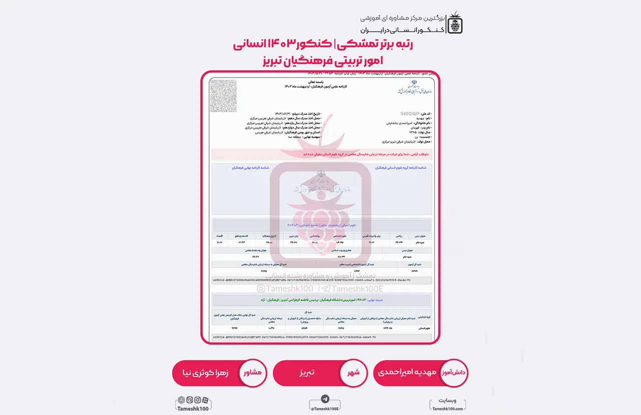 امیراحمدی - مهدیه امیراحمدی <br> امور تربیتی فرهنگیان تبریز