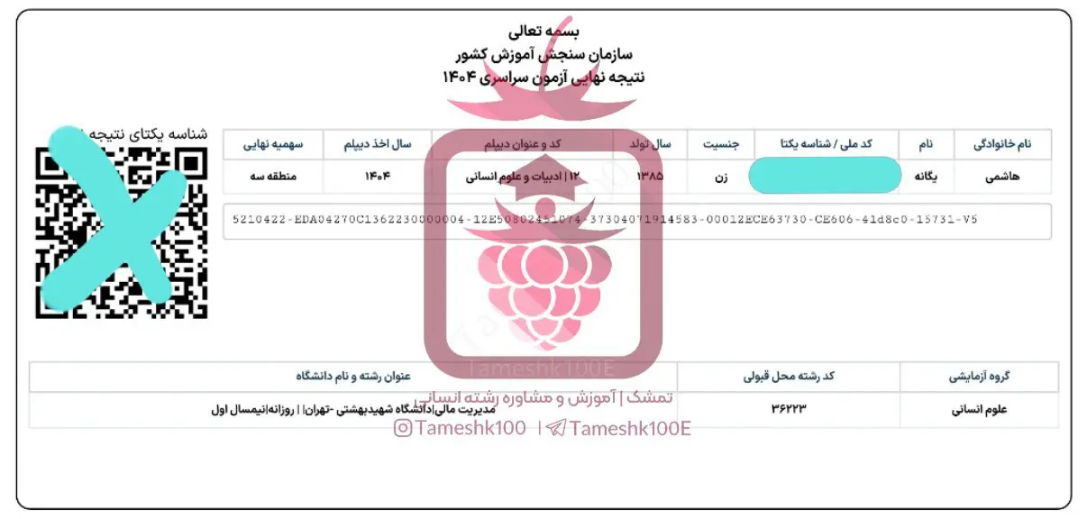 هاشمی 1 - یگانه هاشمی  <br> رتبه ۱۰۲ کنکور&zwnj;۱۴۰۴ انسانی