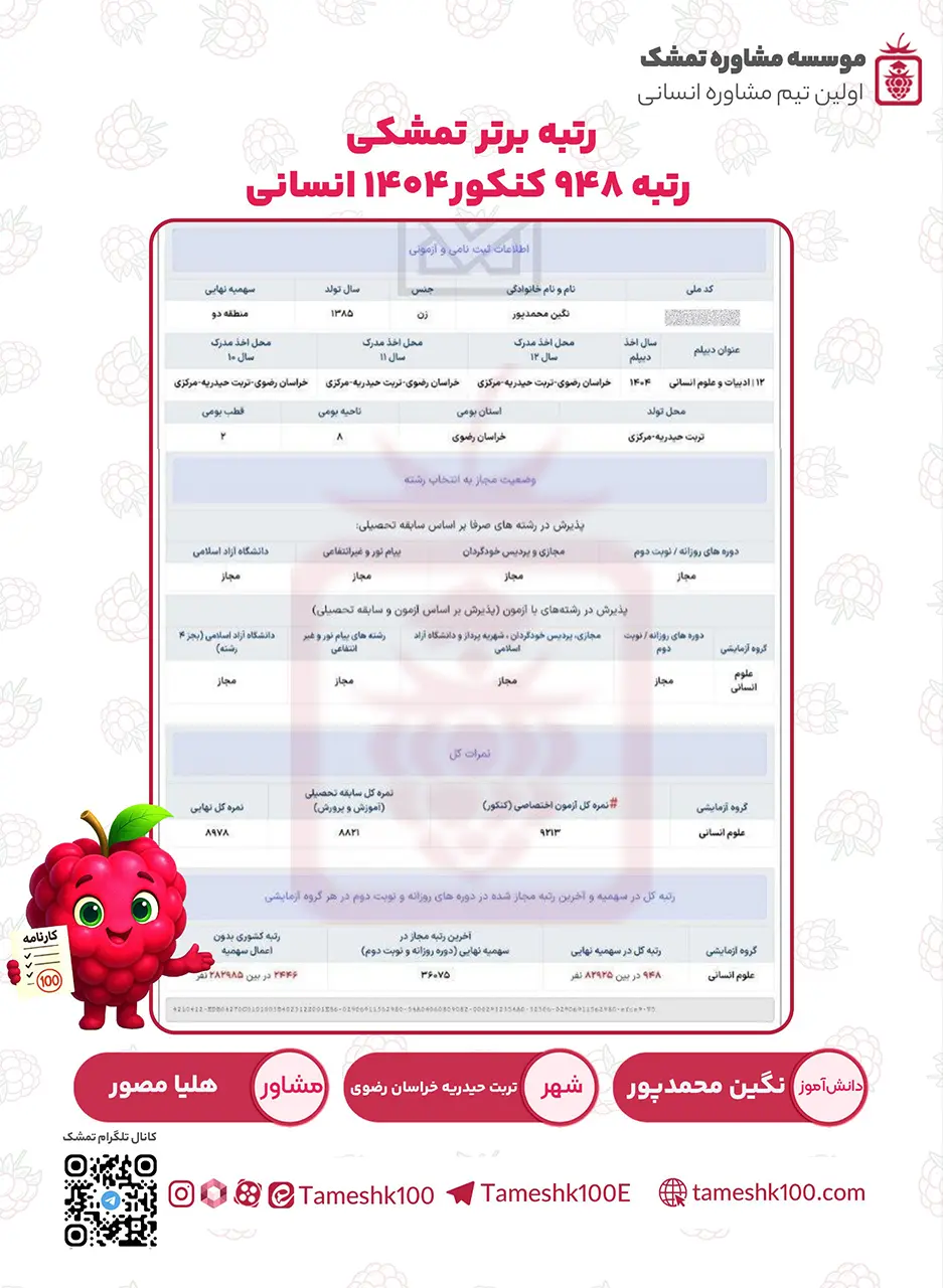نگین محمدپور - نگین محمدپور <br>رتبه 948 کنکور ۴۰۴ انسانی
