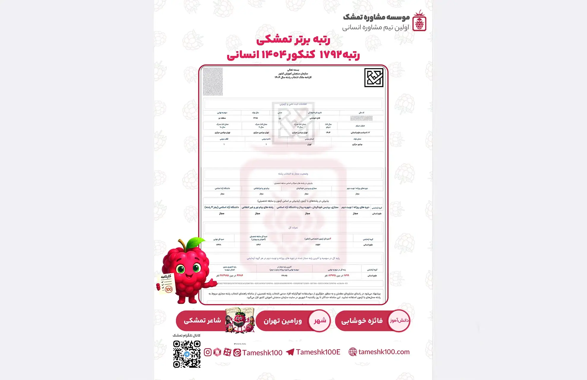 خوشابی1 - فاطمه خوشابی <br>رتبه ۱۷92 کنکور ۴۰۴ انسانی