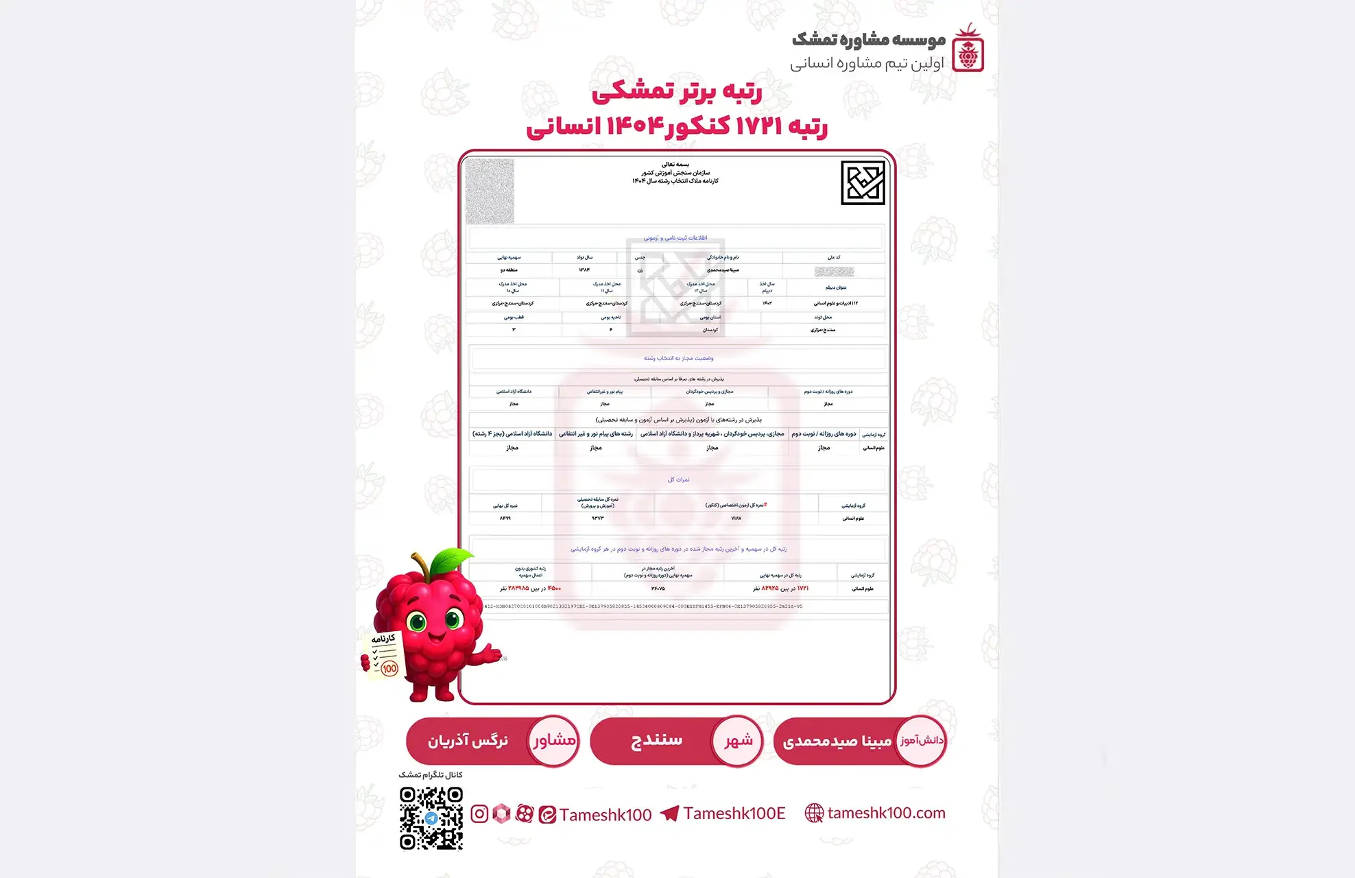 صیدمحمدی1 - مبینا صیدمحمدی<br>رتبه 1721 کنکور ۴۰۴ انسانی